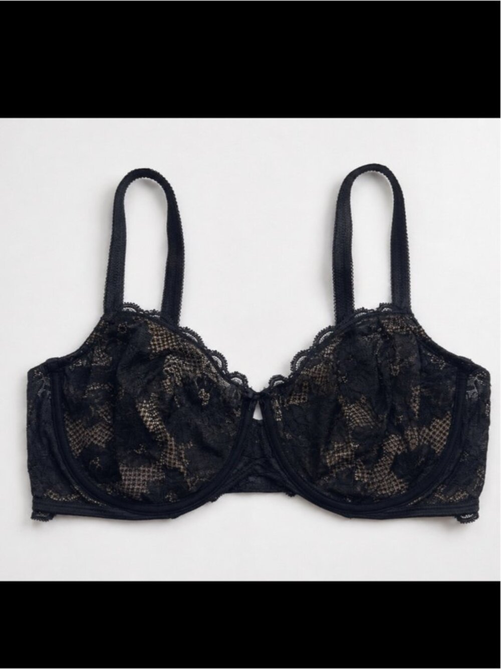 Wacoal Fire and Lace Underwire Bra Woman 40D Black Tan Lined Coquette 851252